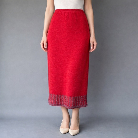 CHACON Dresses & Skirts - 1980s Chacok Mohair‎ Knit Maxi Skirt | Size 4 30" | Burgundy Purple Trim Vintage